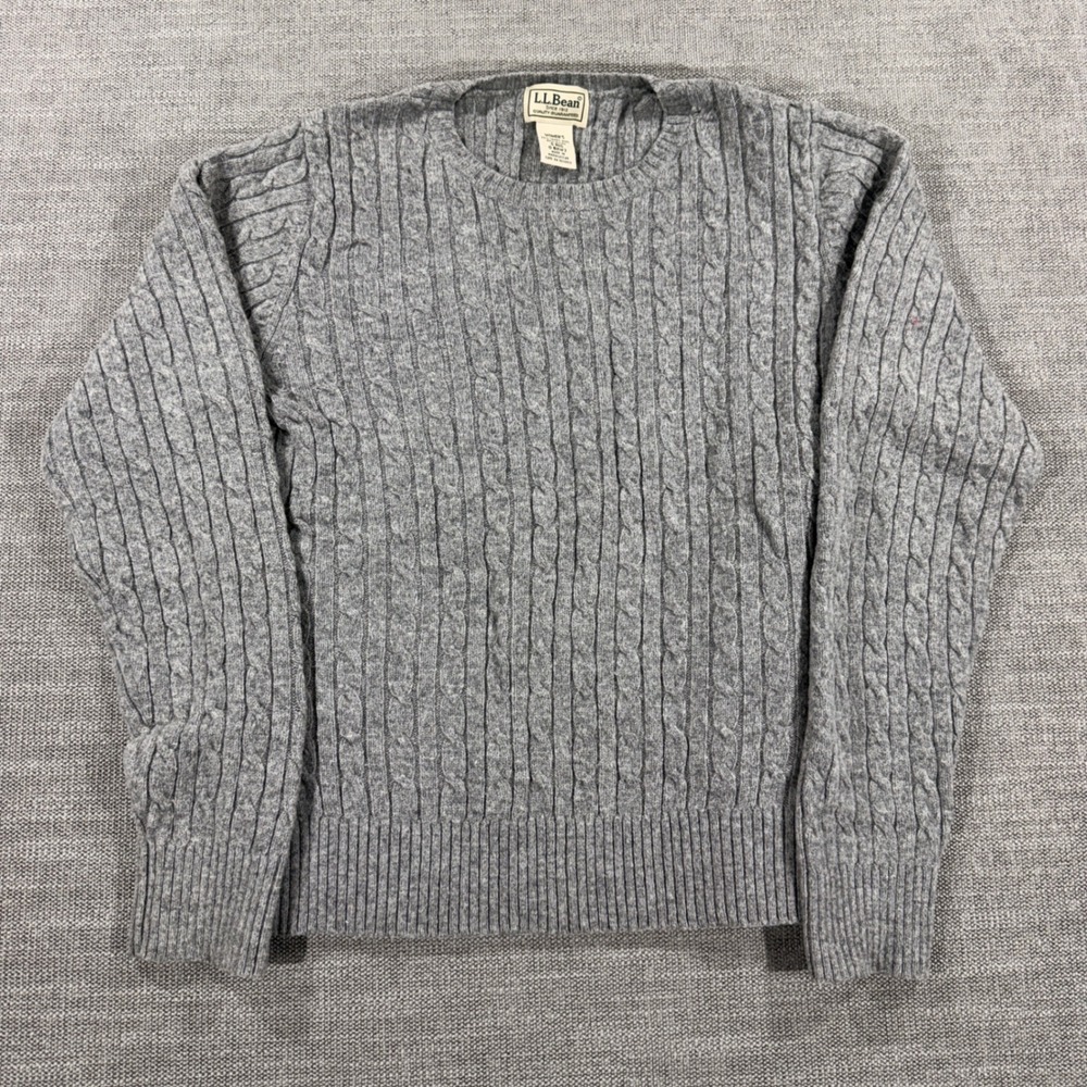 L.L. Bean Cable Knit Sweater Womens Small Gray Excellent Lambswool Crewneck